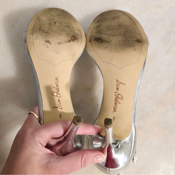 SAM EDELMAN SILVER LEATHER PATTI HEELS 8 - Picture 7 of 8